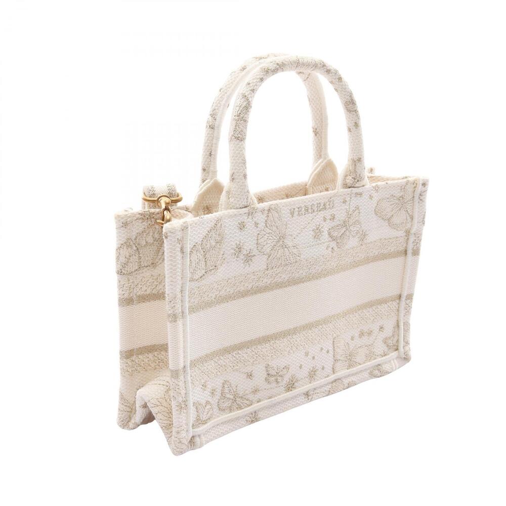 Dior Bag BOOK Gold Butterfly Canvas  TOTE Christian Tone White Gold White